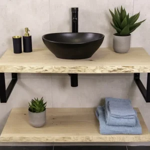 Massief eikenhouten badmeubel 110cm met zwarte waskom Favoriet