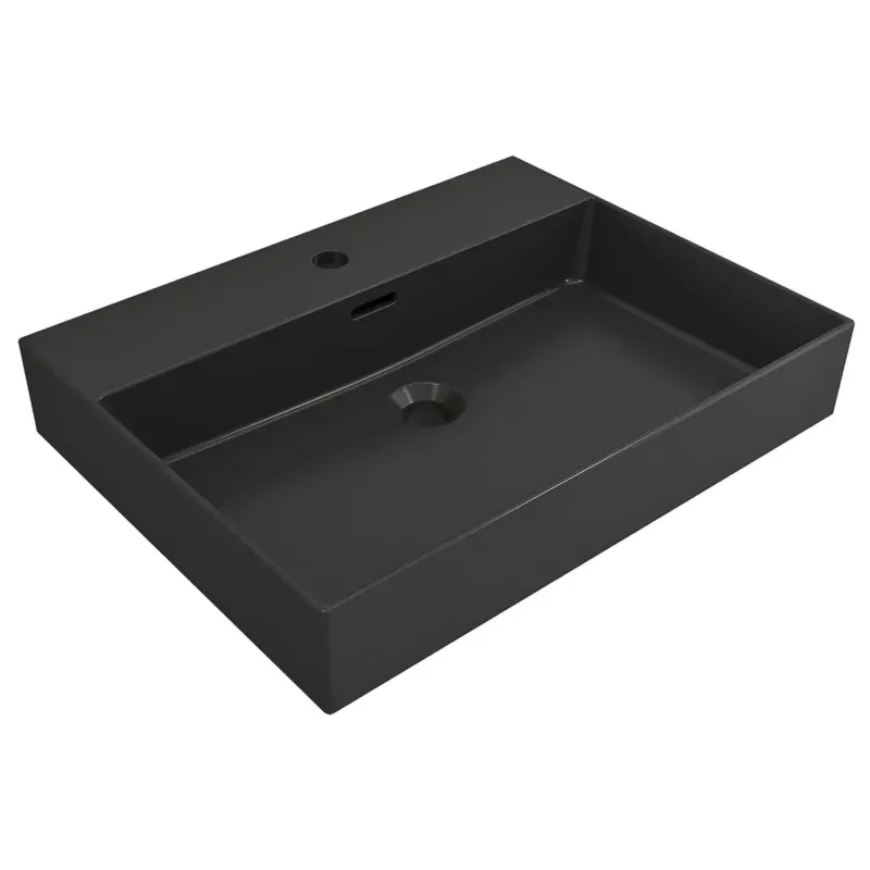 Express Levering Plieger Kansas wastafel met 1 kraangat met overloop 60x46.6cm mat zwart
