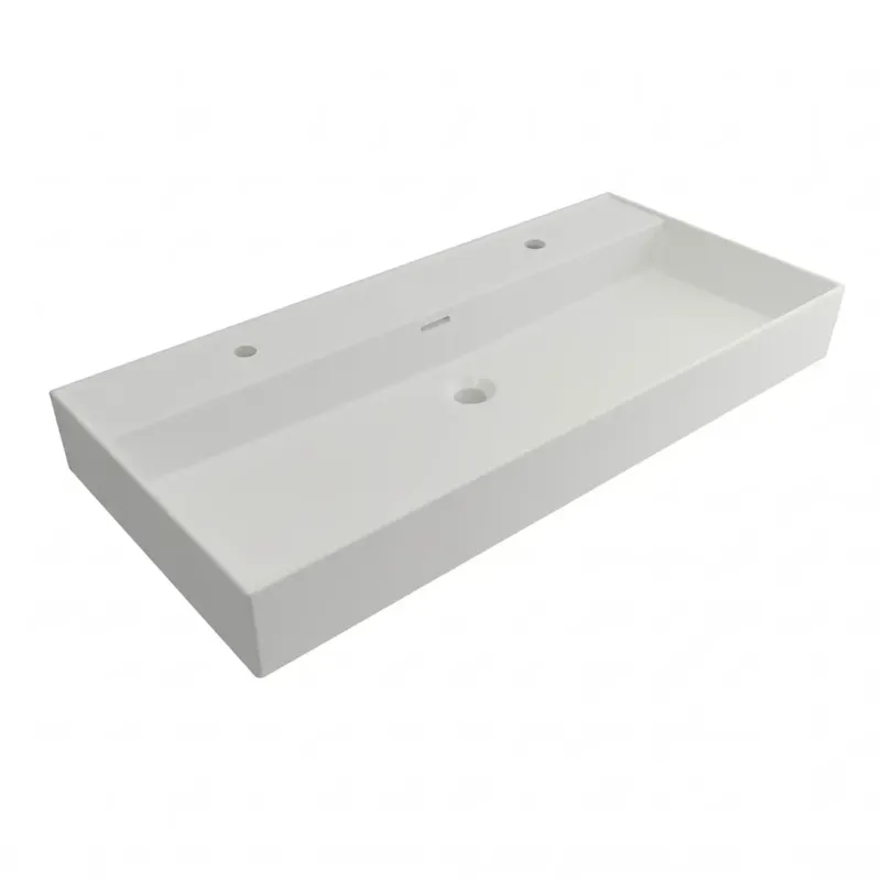 Plieger Kansas wastafel met 2 kraangaten met overloop 100x46.6cm mat wit Seizoensaanbieding