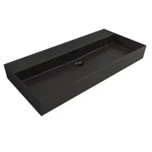 Weekendaanbieding Plieger Kansas wastafel zonder kraangaten met overloop 100x46.6cm mat zwart