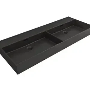 Exclusieve Aanbieding Plieger Kansas wastafel dubbel zonder kraangaten met overloop 120x46.6cm mat zwart