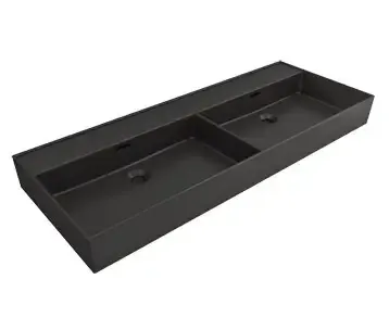 Exclusieve Aanbieding Plieger Kansas wastafel dubbel zonder kraangaten met overloop 120x46.6cm mat zwart