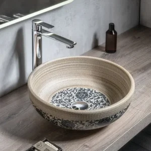 Sapho Priori keramische decoratie waskom 42cm beige met blauwe details Lage Kosten