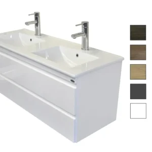 Sanicare Q7 badkamermeubel greeploos met 2 laden 120 cm schots-eiken Speciale Aanbieding