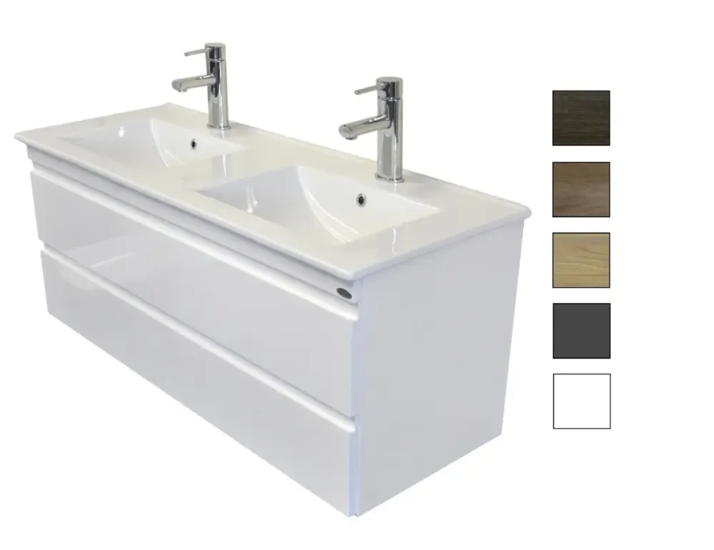 Sanicare Q7 badkamermeubel greeploos met 2 laden 120 cm schots-eiken Speciale Aanbieding