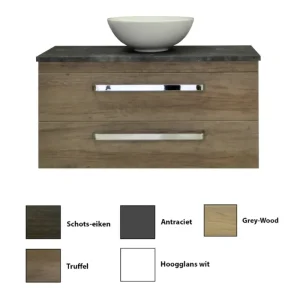 Uitverkoop Sanicare Q11 badkamermeubel met black-stone topblad 100 cm grey-wood