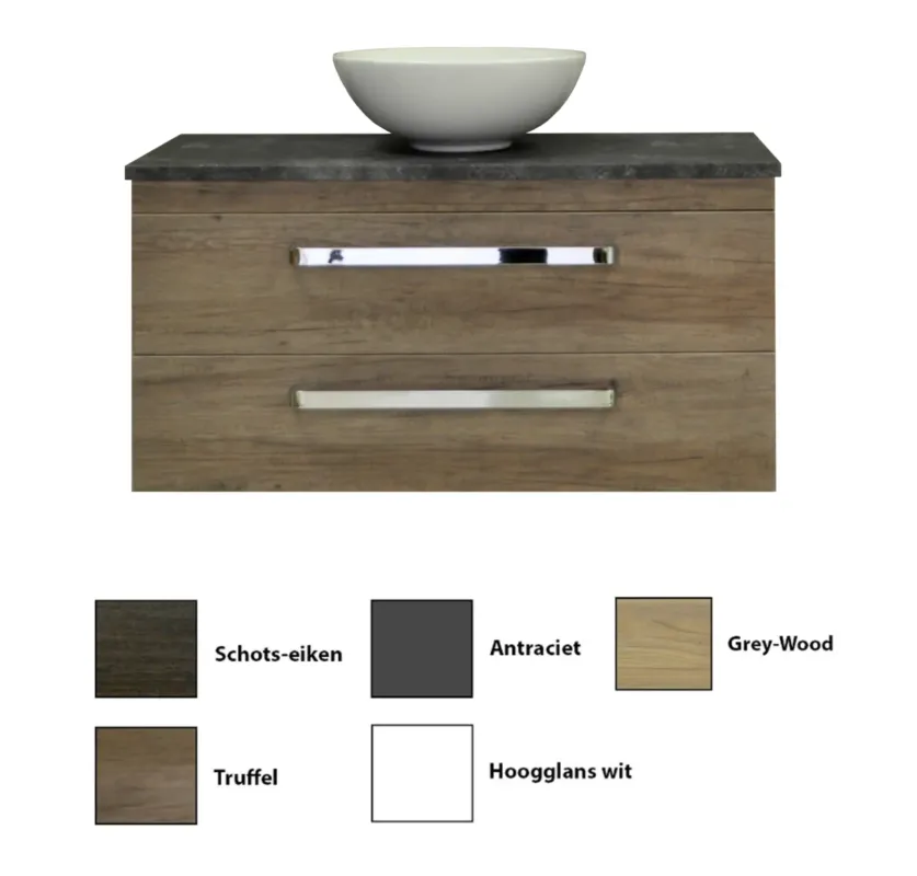 Uitverkoop Sanicare Q11 badkamermeubel met black-stone topblad 100 cm grey-wood
