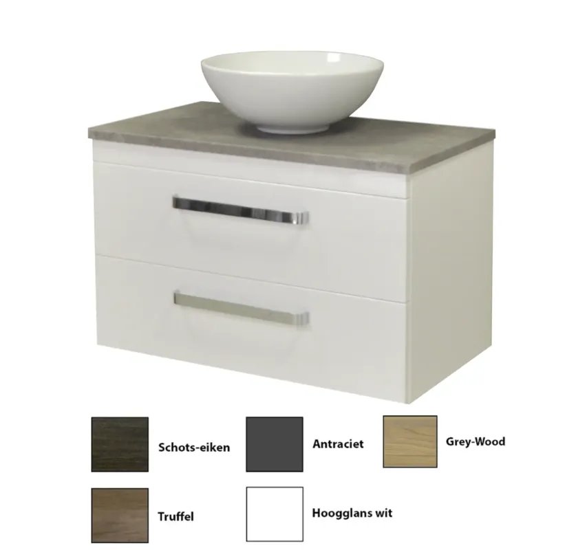 Sanicare Q11 badkamermeubel met grey-stone topblad 80 cm hoogglans wit Tijdelijk Beschikbaar