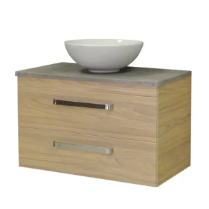 Op = Op Sanicare Q11 badkamermeubel met grey-stone topblad 80 cm grey-wood