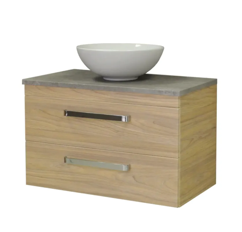Op = Op Sanicare Q11 badkamermeubel met grey-stone topblad 80 cm grey-wood