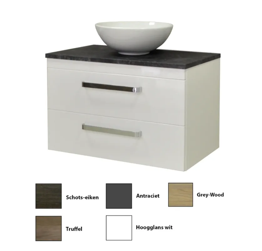 Gratis Retour Sanicare Q11 badkamermeubel met black-stone topblad 80 cm hoogglans wit