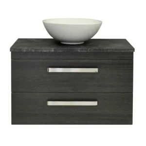 Sanicare Q11 badkamermeubel met black-stone topblad 80 cm schots-eiken Direct Beschikbaar
