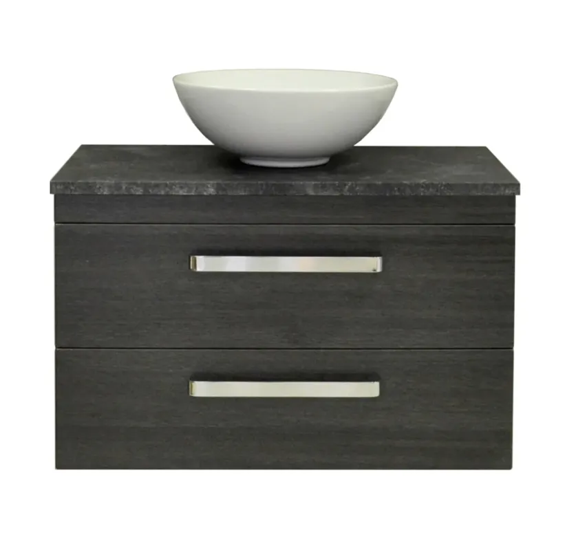 Sanicare Q11 badkamermeubel met black-stone topblad 80 cm schots-eiken Direct Beschikbaar