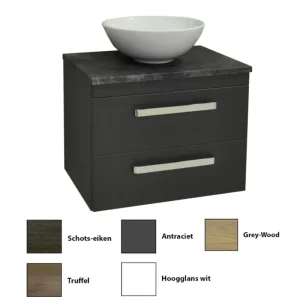 Sanicare Q11 badkamermeubel met black-stone topblad 65 cm hoogglans wit Bestel Nu