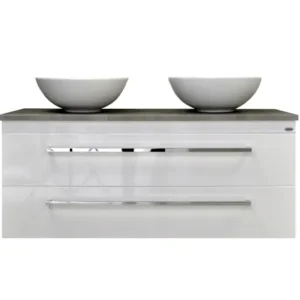 Bestseller Sanicare Q12 badkamermeubel met grey-stone topblad 120 cm hoogglans wit