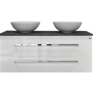 Sanicare Q12 badkamermeubel met black-stone topblad 120 cm hoogglans wit Hoge Kwaliteit
