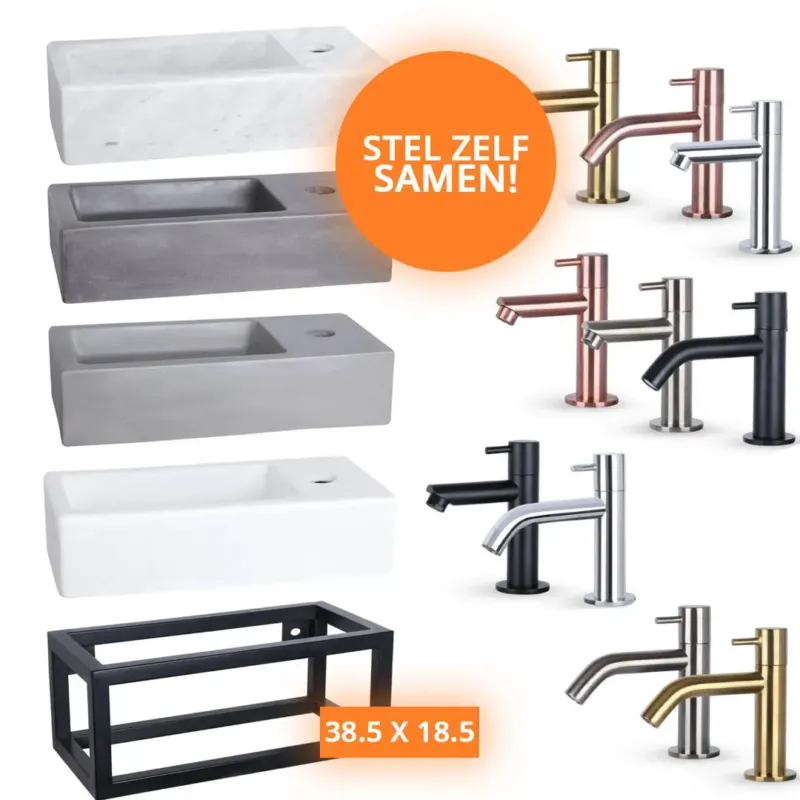 Shop Nu Differnz fonteinset met mat zwart frame 38.5x18.5 en kraan naar keuze!