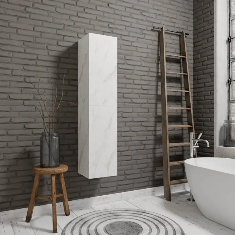 Zaro Beam Kolomkast 160x35x35cm met 2 deuren push omkeerbaar in wit marmer Premium