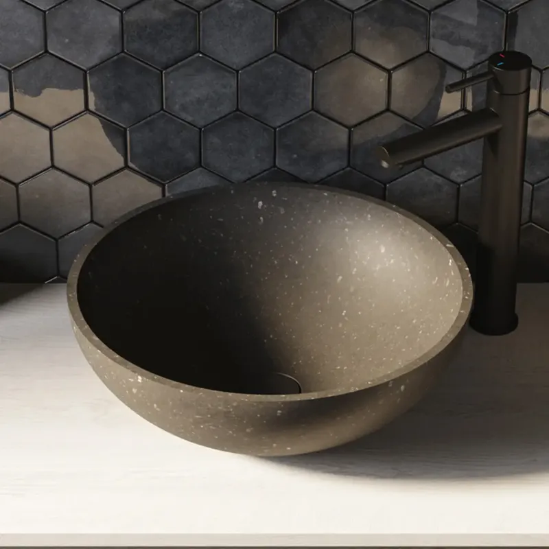 Aanbieding Brauer Molten waskom natuursteen 42cm antraciet