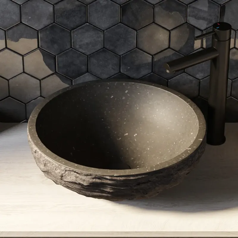 Koop Vandaag Brauer Molten waskom met hamerslag natuursteen 42cm antraciet