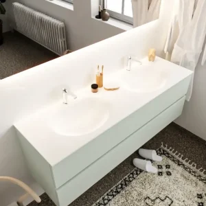 Tijdelijk Beschikbaar Mondiaz Vica 150cm badmeubel greey 2 lades wastafel Moon dubbel met 2 kraangaten