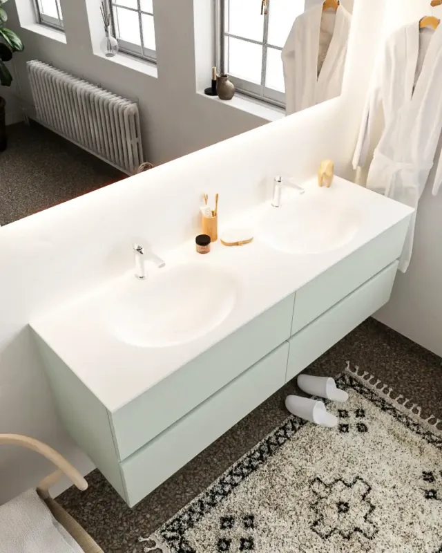 Mondiaz Vica 150cm badmeubel greey 4 lades wastafel Moon dubbel met 2 kraangaten Laatste Versie