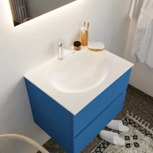 Tijdelijk Beschikbaar Mondiaz Vica 60cm badmeubel jeans 2 lades wastafel Moon midden met 1 kraangat