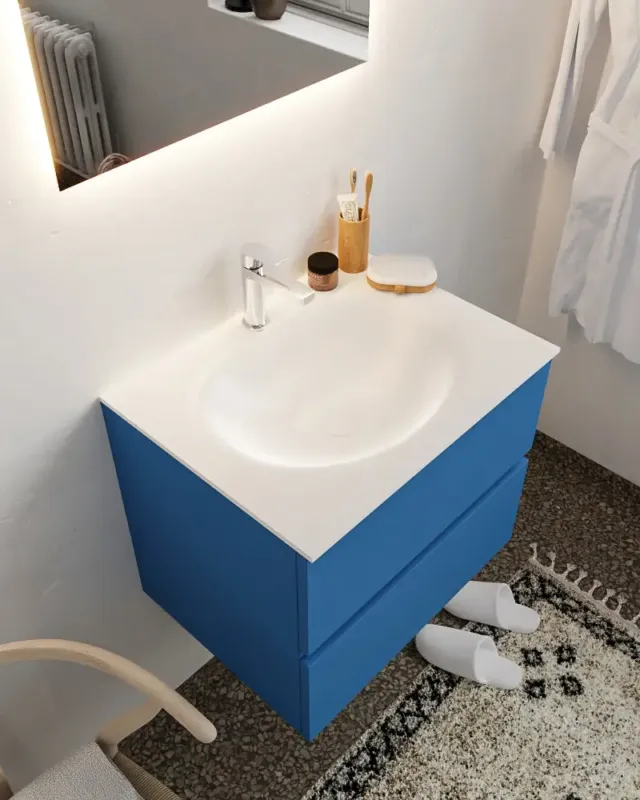 Tijdelijk Beschikbaar Mondiaz Vica 60cm badmeubel jeans 2 lades wastafel Moon midden met 1 kraangat