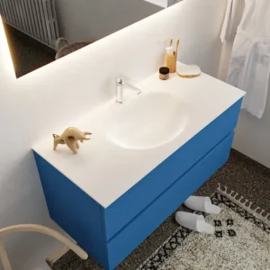Alleen Vandaag Mondiaz Vica 100cm badmeubel jeans 2 lades wastafel Moon midden met 1 kraangat