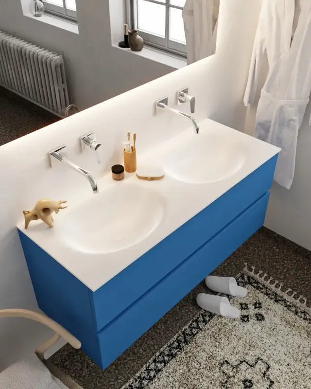 Tijdelijk Beschikbaar Mondiaz Vica 120cm badmeubel jeans 2 lades wastafel Moon dubbel zonder kraangat