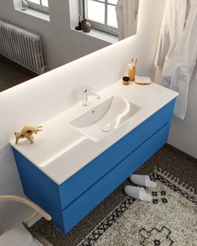 Mondiaz Vica 120cm badmeubel jeans 2 lades wastafel Denia midden met 1 kraangat Speciale Aanbieding