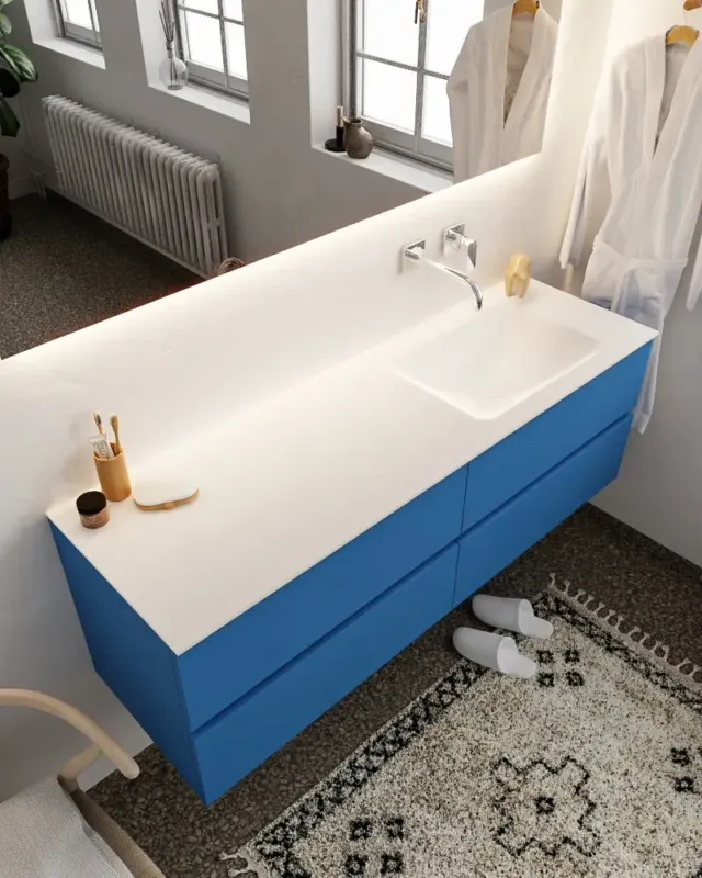 Direct Verzonden Mondiaz Vica 150cm badmeubel jeans 4 lades wastafel Cloud rechts zonder kraangat