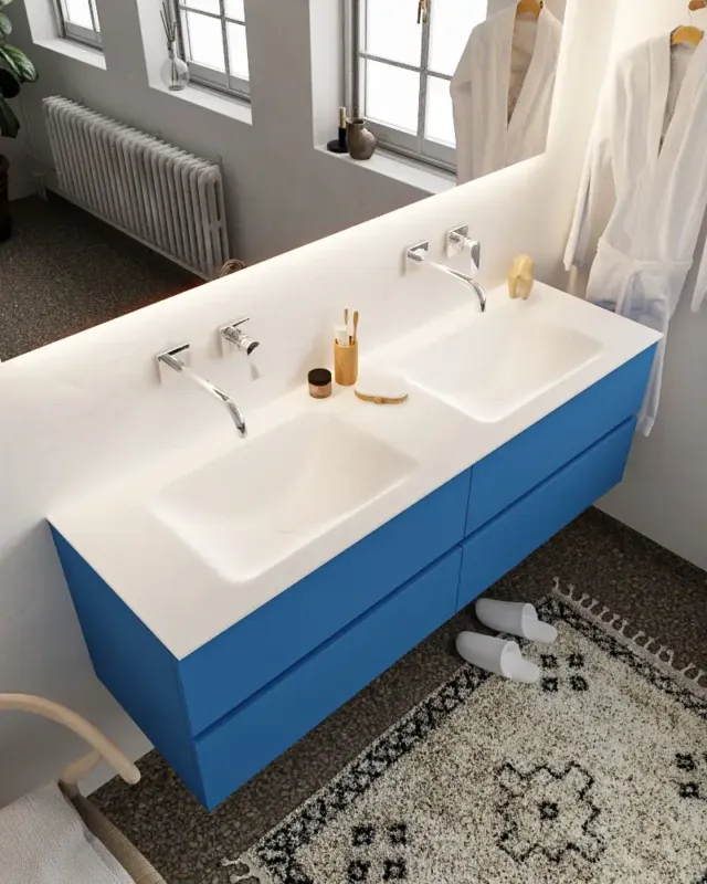 Dagaanbieding Mondiaz Vica 150cm badmeubel jeans 4 lades wastafel Cloud dubbel zonder kraangat