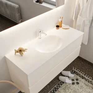 Weekendaanbieding Mondiaz Vica 120cm badmeubel linen 2 lades wastafel Moon midden met 1 kraangat
