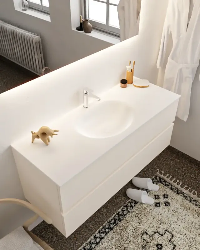 Weekendaanbieding Mondiaz Vica 120cm badmeubel linen 2 lades wastafel Moon midden met 1 kraangat