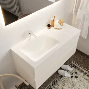 Actieprijs Mondiaz Vica 100cm badmeubel linen 2 lades wastafel Cloud links met 1 kraangat