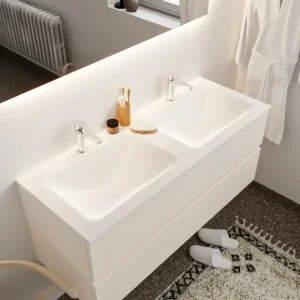 Alleen Vandaag Mondiaz Vica 120cm badmeubel linen 2 lades wastafel Cloud dubbel 2 kraangaten