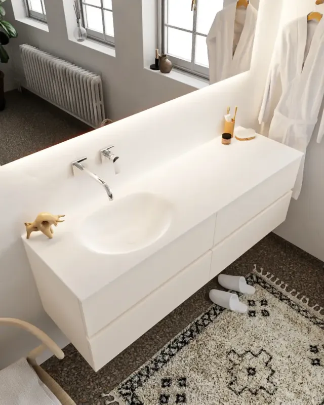 Alleen Vandaag Mondiaz Vica 150cm badmeubel linen 4 lades wastafel Moon links zonder kraangat