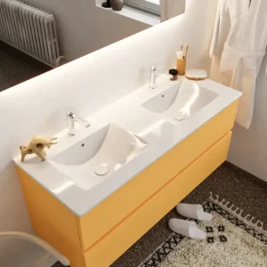 Aanbieding Mondiaz Vica 120cm badmeubel ocher 2 lades wastafel Denia dubbel 2 kraangaten