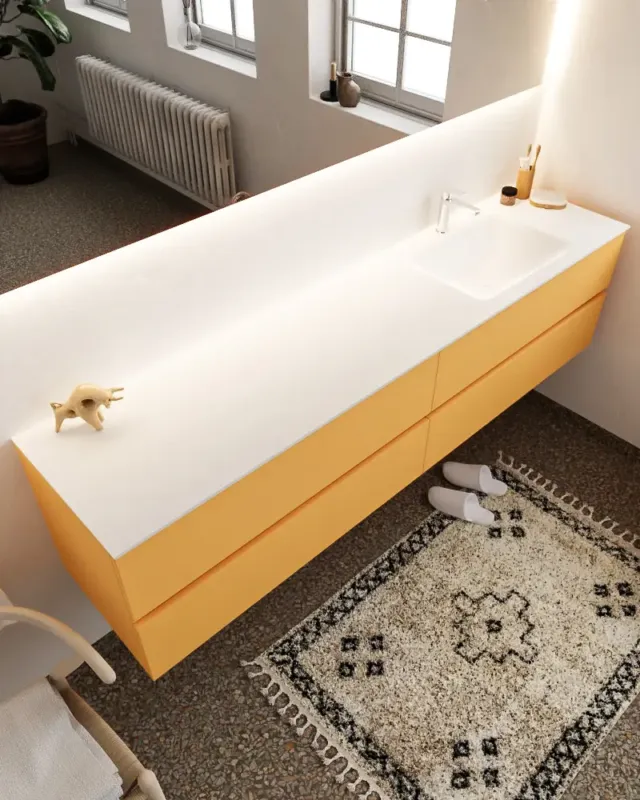 Gratis Retour Mondiaz Vica 200cm badmeubel ocher 4 lades wastafel Cloud rechts met 1 kraangat
