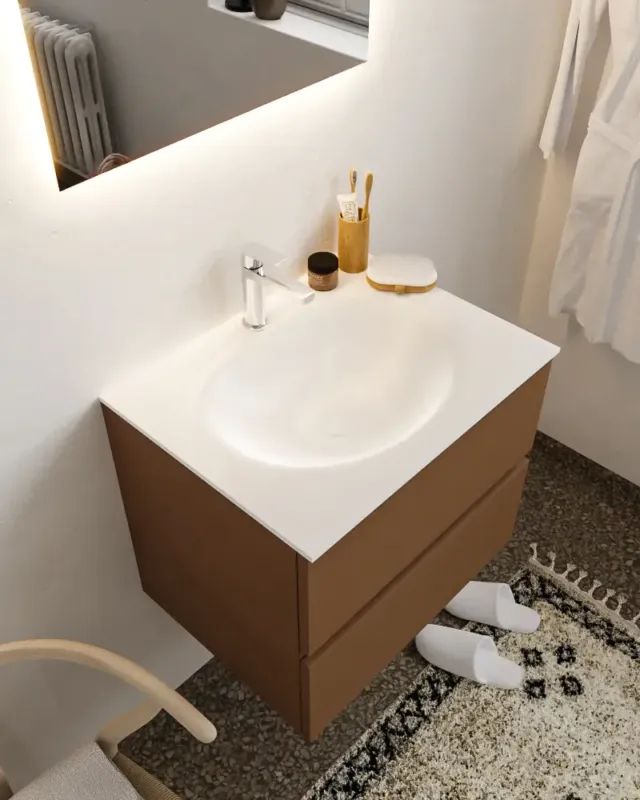 Meest Verkocht Mondiaz Vica 60cm badmeubel rust 2 lades wastafel Moon midden met 1 kraangat