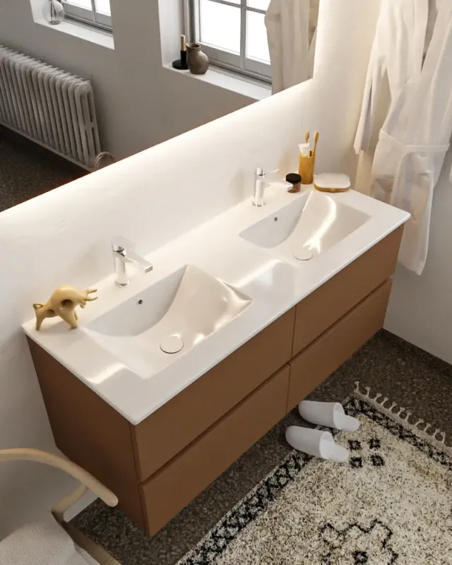 Mondiaz Vica 120cm badmeubel rust 4 lades wastafel Denia dubbel met 2 kraangaten Koopje