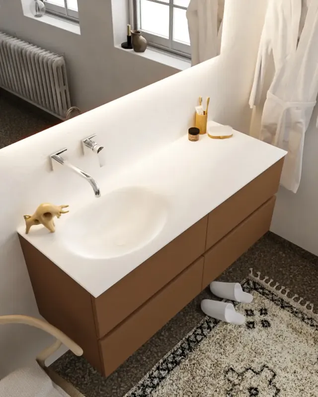 Weekendaanbieding Mondiaz Vica 120cm badmeubel rust 4 lades wastafel Moon links zonder kraangat
