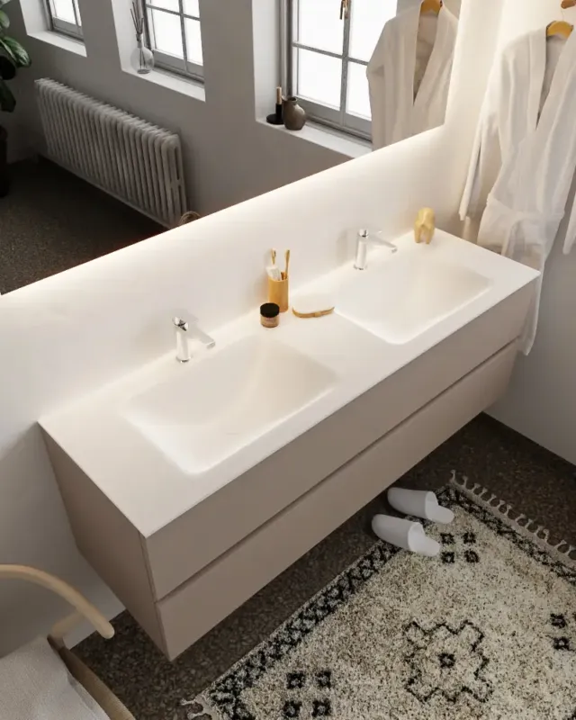 Aanbieding Mondiaz Vica 150cm badmeubel smoke 2 lades wastafel Cloud dubbel 2 kraangaten