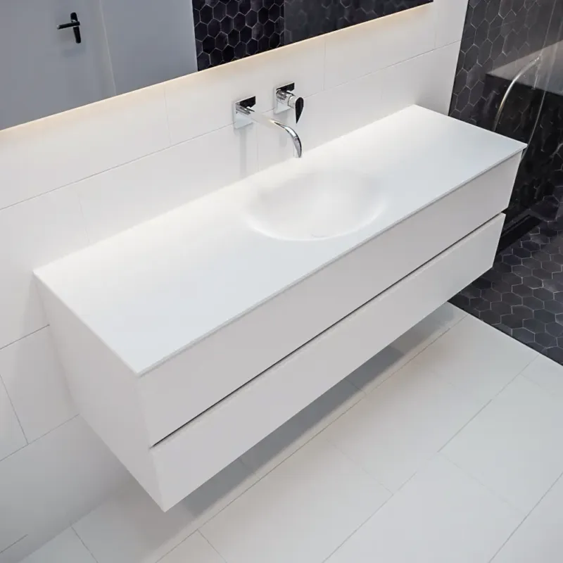 Veilige Betaling Mondiaz Vica 150cm badmeubel talc 2 lades wastafel Moon midden zonder kraangat