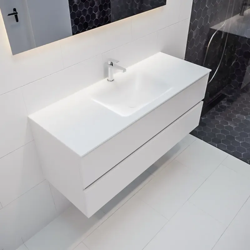 Voordeelprijs Mondiaz Vica 120cm badmeubel talc 2 lades wastafel Cloud midden met 1 kraangat