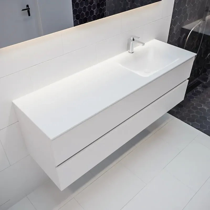 Mondiaz Vica 150cm badmeubel talc 2 lades wastafel Cloud rechts met 1 kraangat Shop Nu