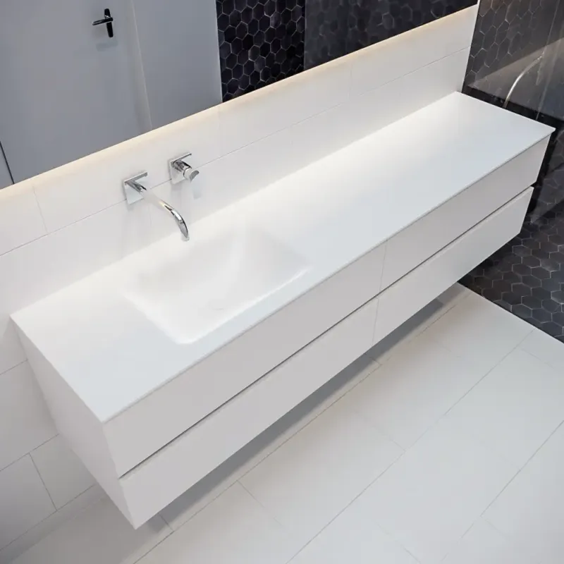 Voordeelprijs Mondiaz Vica 200cm badmeubel talc 4 lades wastafel Cloud links zonder kraangat