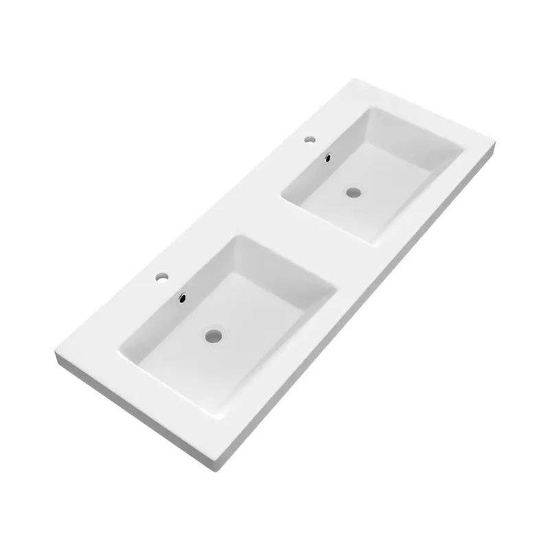 Snelle Levering Brauer Solar Medium dubbele wastafel mineraalmarmer 120cm met 2 kraangaten wit mat