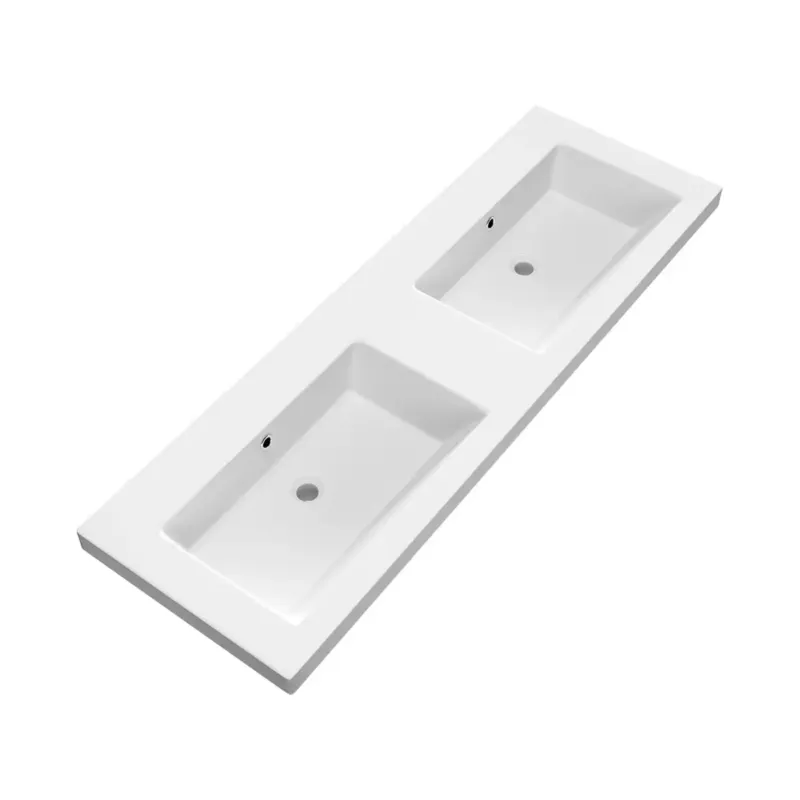 Brauer Solar Medium dubbele wastafel mineraalmarmer 140cm zonder kraangaten wit mat Aanbieding